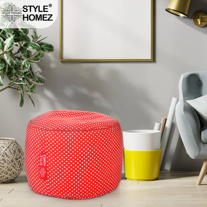 Style Homez Round Ottoman, Cotton Canvas Star Printed Bean Bag Stool Large Size Filled with Beans Fillers, Red Color