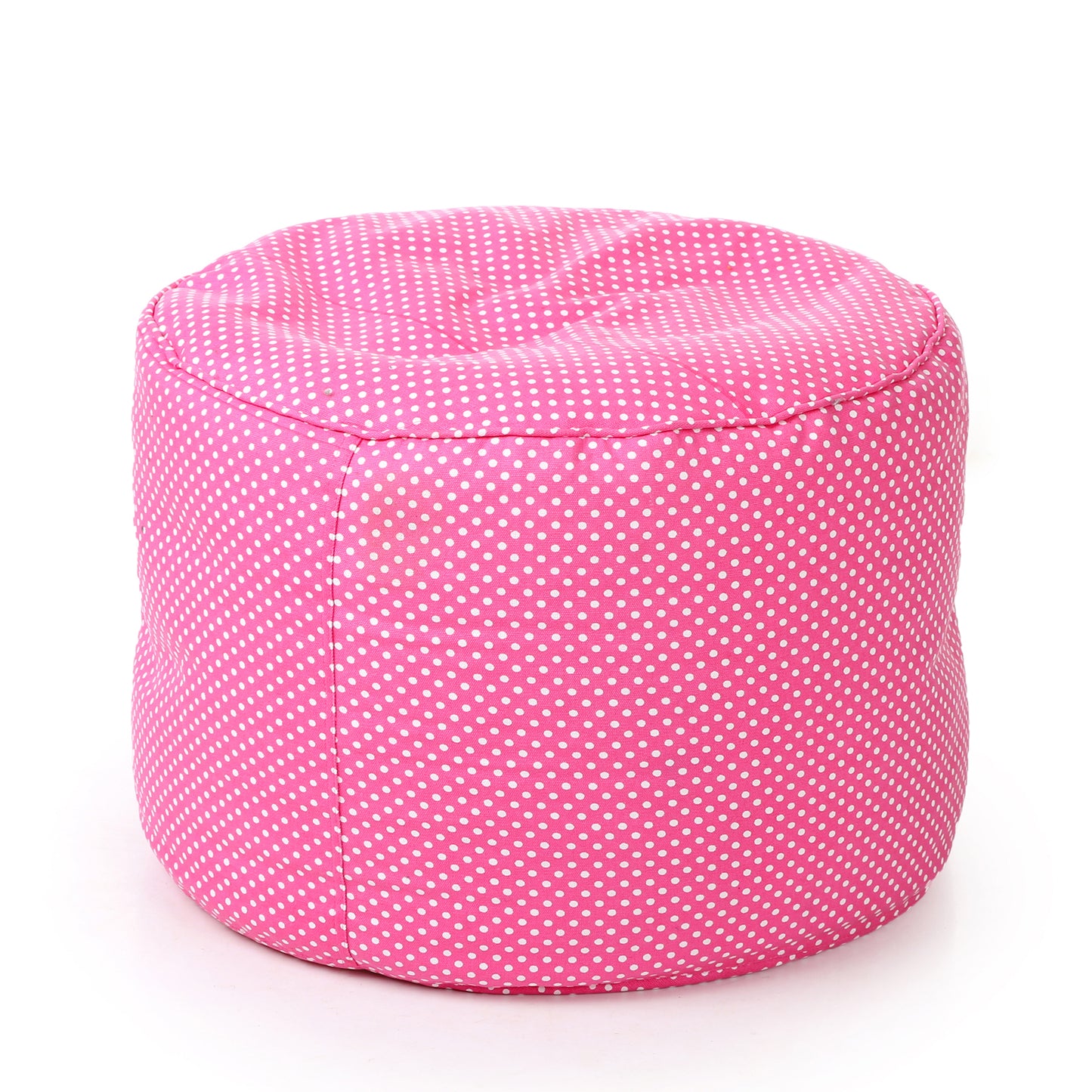 Style Homez Round Ottoman, Cotton Canvas Polka Dots Printed Bean Bag Stool Large Size Filled with Beans Fillers, Pink Color