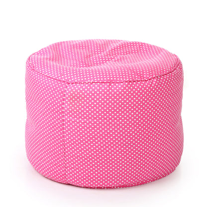 Style Homez Round Ottoman, Cotton Canvas Polka Dots Printed Bean Bag Stool Large Size Filled with Beans Fillers, Pink Color