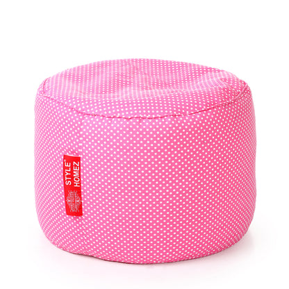 Style Homez Round Ottoman, Cotton Canvas Polka Dots Printed Bean Bag Stool Large Size Filled with Beans Fillers, Pink Color