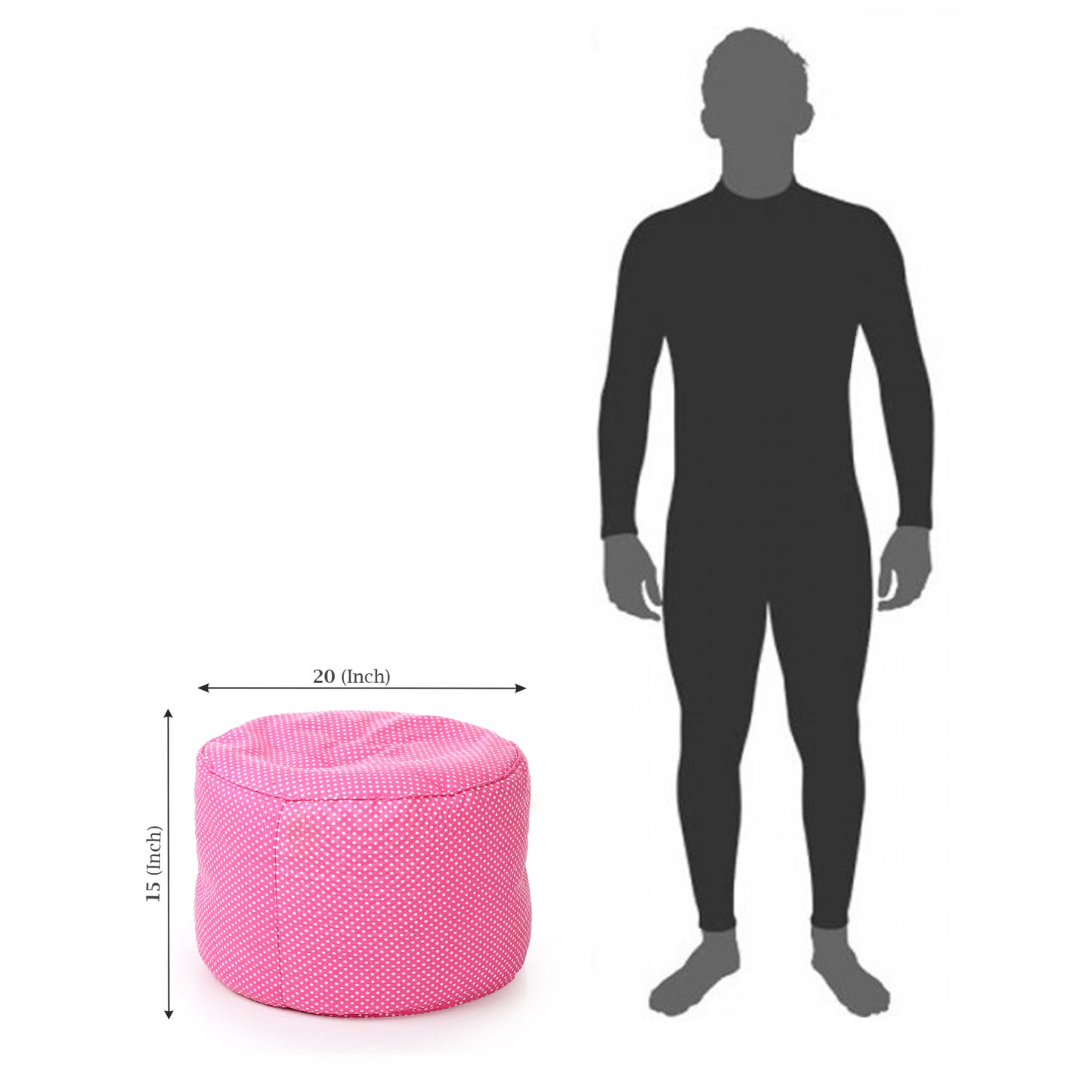 Style Homez Round Ottoman, Cotton Canvas Polka Dots Printed Bean Bag Stool Large Size Filled with Beans Fillers, Pink Color