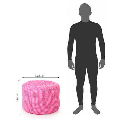 Style Homez Round Ottoman, Cotton Canvas Polka Dots Printed Bean Bag Stool Large Size Filled with Beans Fillers, Pink Color