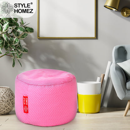 Style Homez Round Ottoman, Cotton Canvas Polka Dots Printed Bean Bag Stool Large Size Filled with Beans Fillers, Pink Color