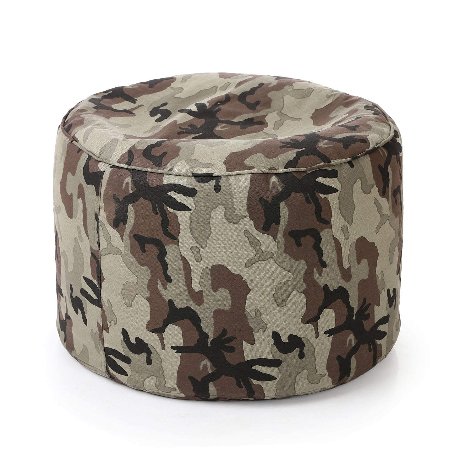 Style Homez Round Ottoman, Cotton Canvas CamouElage Printed Bean Bag Stool Large Size Filled with Beans Fillers, Multi Color