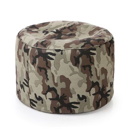 Style Homez Round Ottoman, Cotton Canvas CamouElage Printed Bean Bag Stool Large Size Filled with Beans Fillers, Multi Color