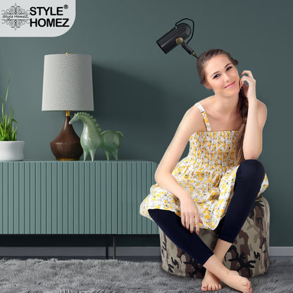 Style Homez Round Ottoman, Cotton Canvas CamouElage Printed Bean Bag Stool Large Size Filled with Beans Fillers, Multi Color