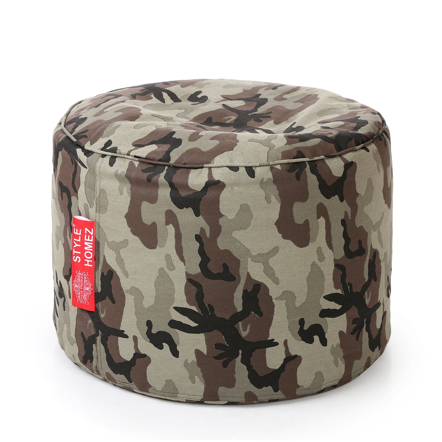 Style Homez Round Ottoman, Cotton Canvas CamouElage Printed Bean Bag Stool Large Size Filled with Beans Fillers, Multi Color
