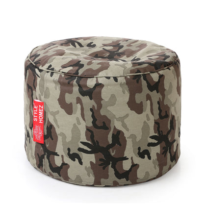 Style Homez Round Ottoman, Cotton Canvas CamouElage Printed Bean Bag Stool Large Size Filled with Beans Fillers, Multi Color