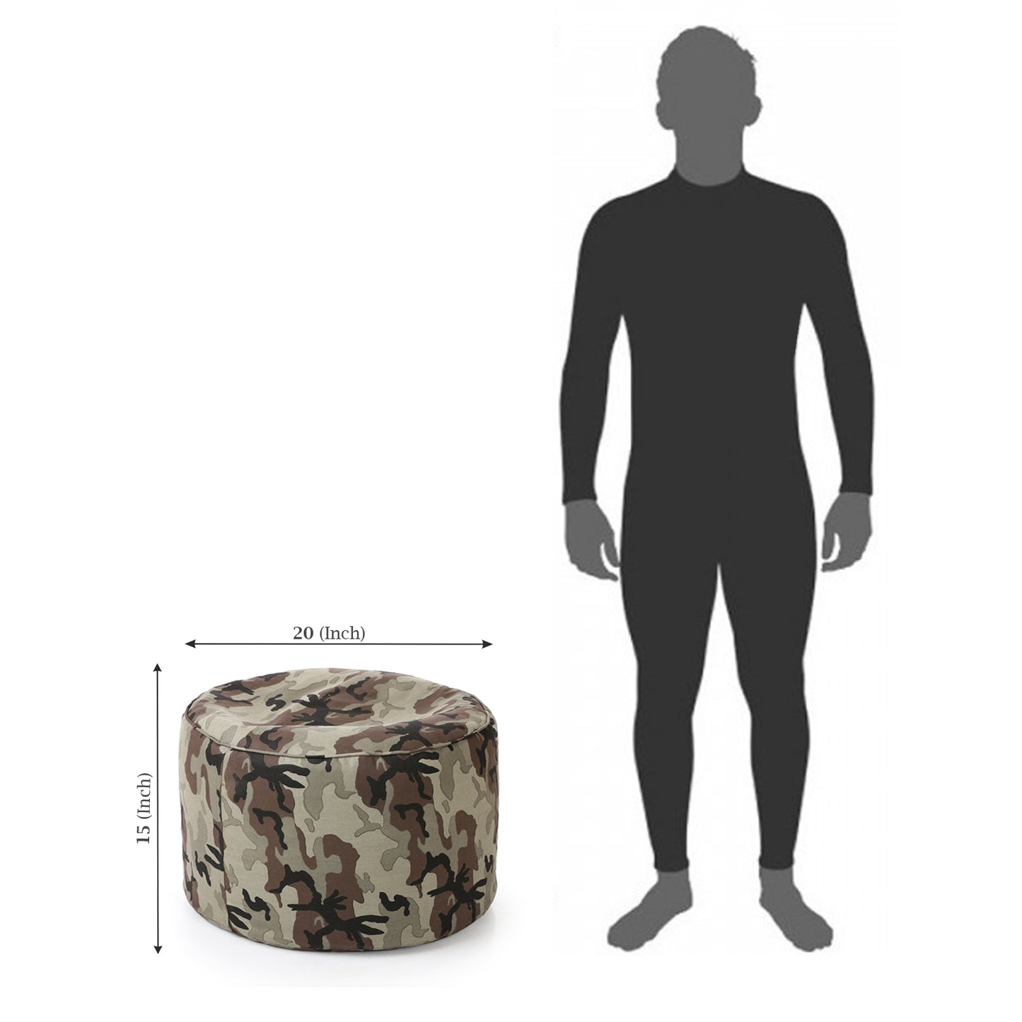 Style Homez Round Ottoman, Cotton Canvas CamouElage Printed Bean Bag Stool Large Size Filled with Beans Fillers, Multi Color