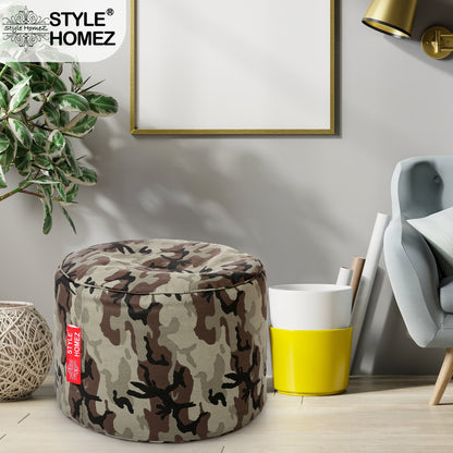 Style Homez Round Ottoman, Cotton Canvas CamouElage Printed Bean Bag Stool Large Size Filled with Beans Fillers, Multi Color