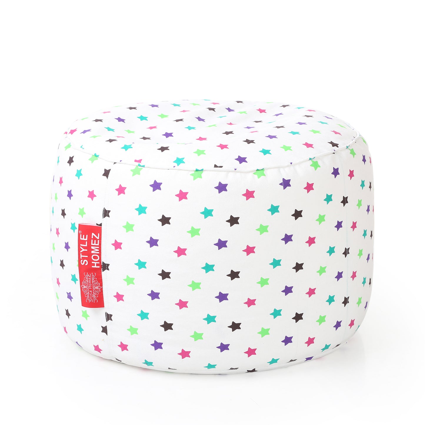Style Homez Round Ottoman, Cotton Canvas Star Printed Bean Bag Stool Large Size Filled with Beans Fillers, Multi Color