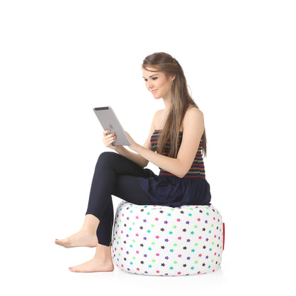 Style Homez Round Ottoman, Cotton Canvas Star Printed Bean Bag Stool Large Size Filled with Beans Fillers, Multi Color