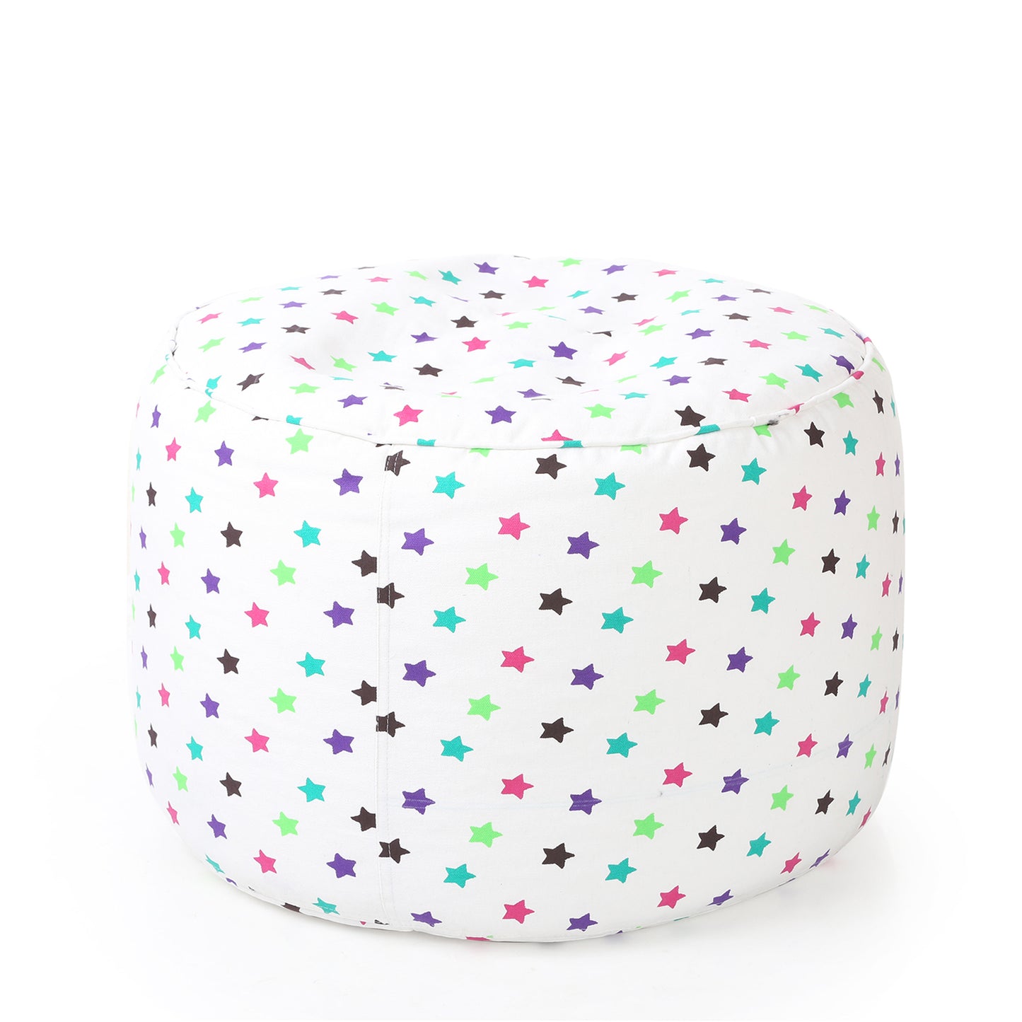 Style Homez Round Ottoman, Cotton Canvas Star Printed Bean Bag Stool Large Size Filled with Beans Fillers, Multi Color