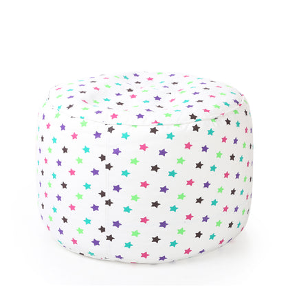 Style Homez Round Ottoman, Cotton Canvas Star Printed Bean Bag Stool Large Size Filled with Beans Fillers, Multi Color