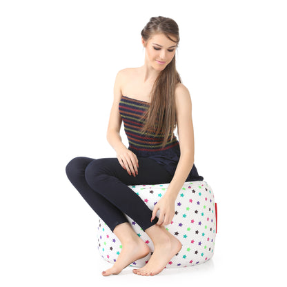 Style Homez Round Ottoman, Cotton Canvas Star Printed Bean Bag Stool Large Size Filled with Beans Fillers, Multi Color