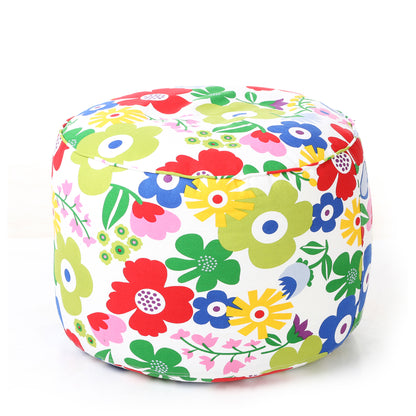 Style Homez Round Ottoman, Cotton Canvas Eloral Printed Bean Bag Stool Large Size Filled with Beans, Multi Color