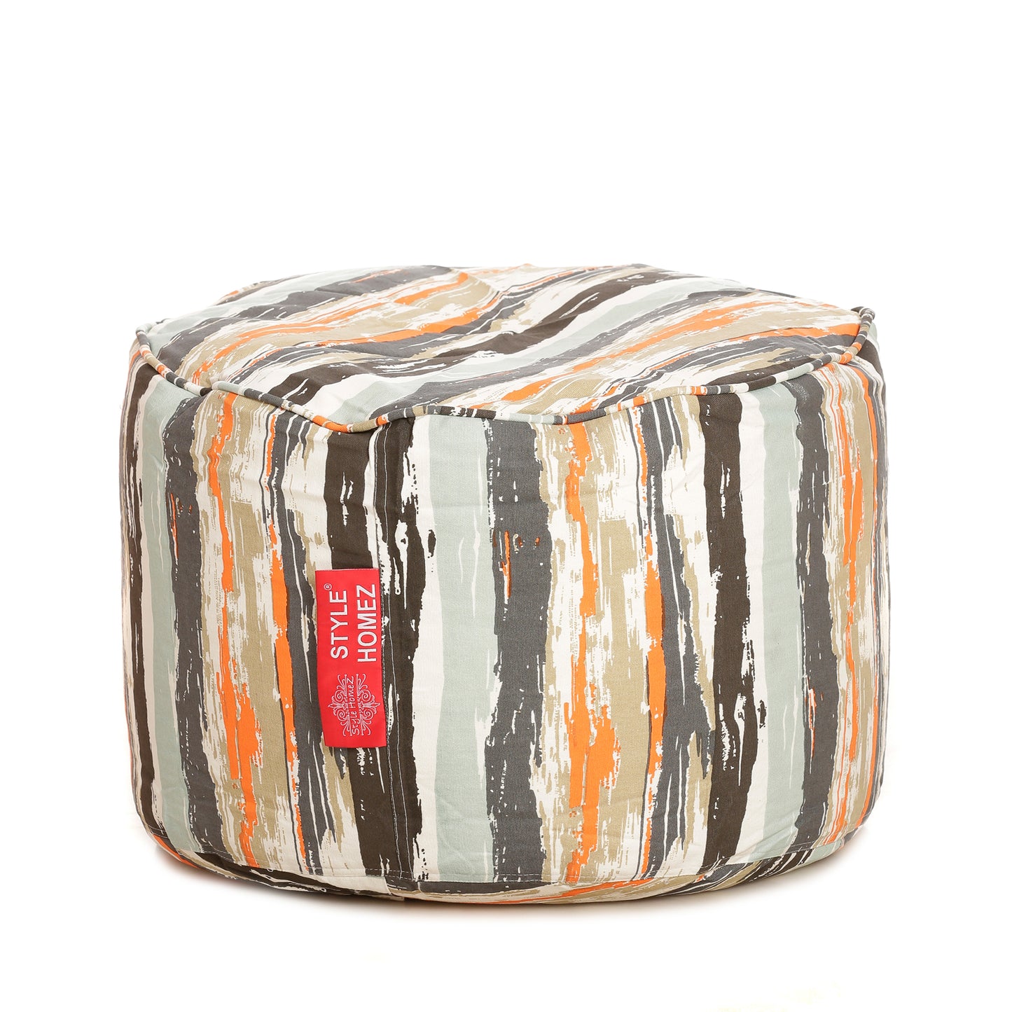 Style Homez Round Ottoman, Cotton Canvas Stripes Printed Bean Bag Stool Large Size Filled with Beans, Multi Color