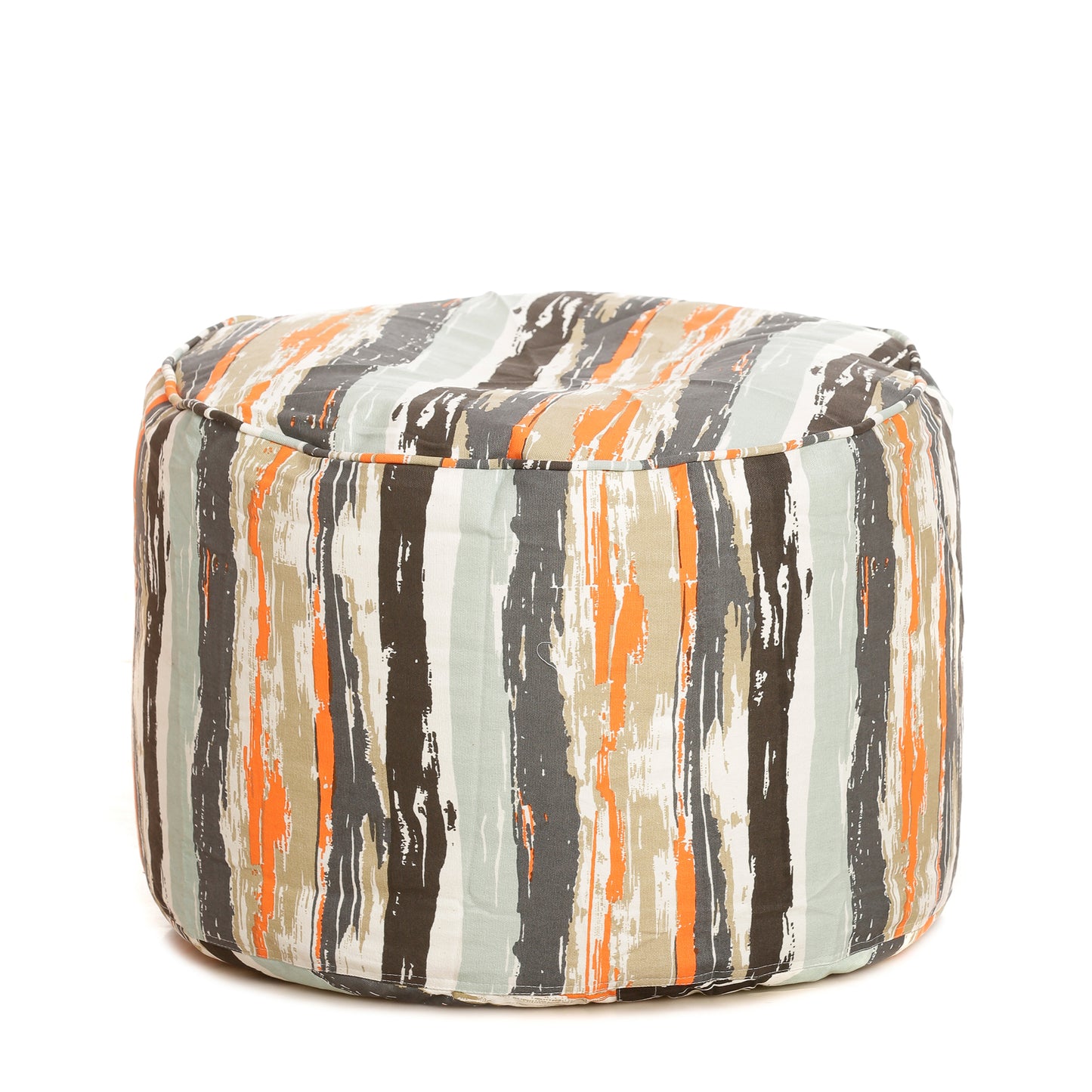 Style Homez Round Ottoman, Cotton Canvas Stripes Printed Bean Bag Stool Large Size Filled with Beans, Multi Color