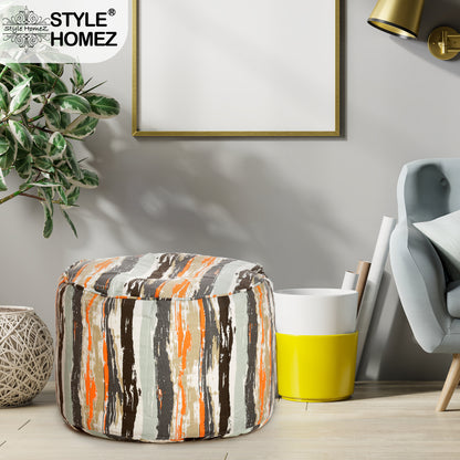 Style Homez Round Ottoman, Cotton Canvas Stripes Printed Bean Bag Stool Large Size Filled with Beans, Multi Color