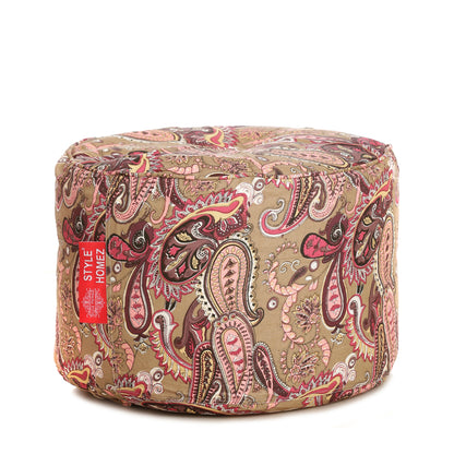 Style Homez Round Ottoman, Cotton Canvas Paisley Printed Bean Bag Stool Large Size Filled with Beans Fillers, Multi Color