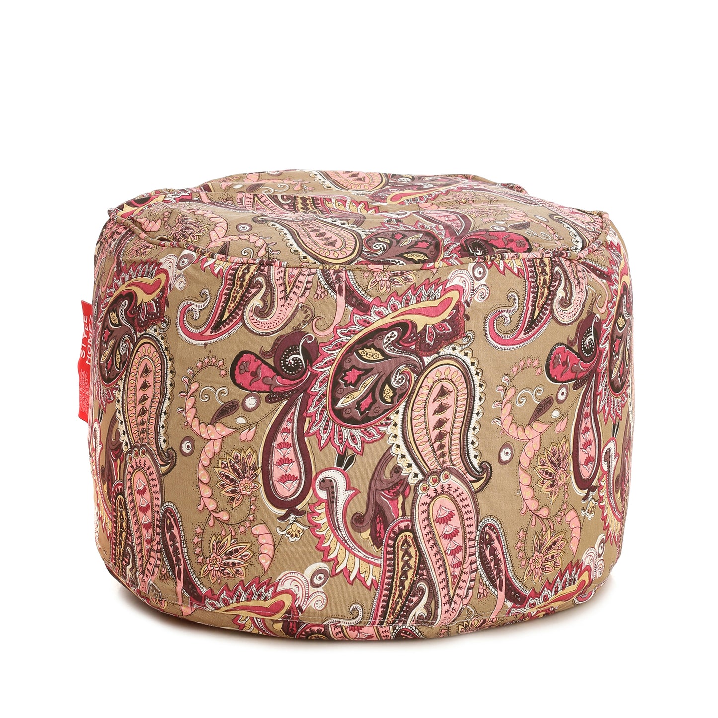 Style Homez Round Ottoman, Cotton Canvas Paisley Printed Bean Bag Stool Large Size Filled with Beans Fillers, Multi Color