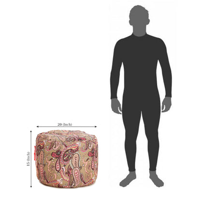 Style Homez Round Ottoman, Cotton Canvas Paisley Printed Bean Bag Stool Large Size Filled with Beans Fillers, Multi Color