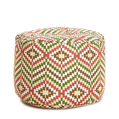 Style Homez Round Ottoman, Cotton Canvas IKAT Printed Bean Bag Stool Large Size Filled with Beans Fillers, Multi Color