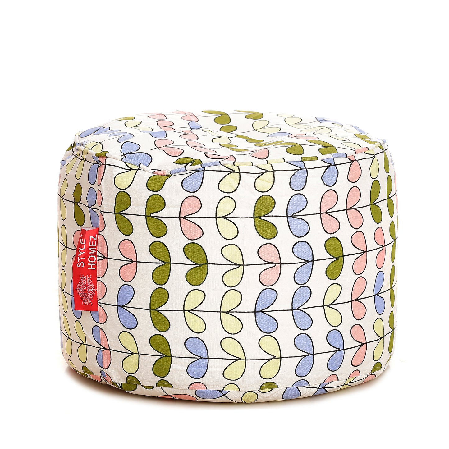 Style Homez Round Ottoman, Cotton Canvas Abstract Printed Bean Bag Stool Large Size Filled with Beans, Multi Color