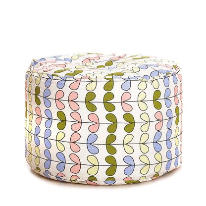 Style Homez Round Ottoman, Cotton Canvas Abstract Printed Bean Bag Stool Large Size Filled with Beans, Multi Color