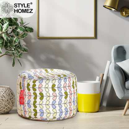 Style Homez Round Ottoman, Cotton Canvas Abstract Printed Bean Bag Stool Large Size Filled with Beans, Multi Color
