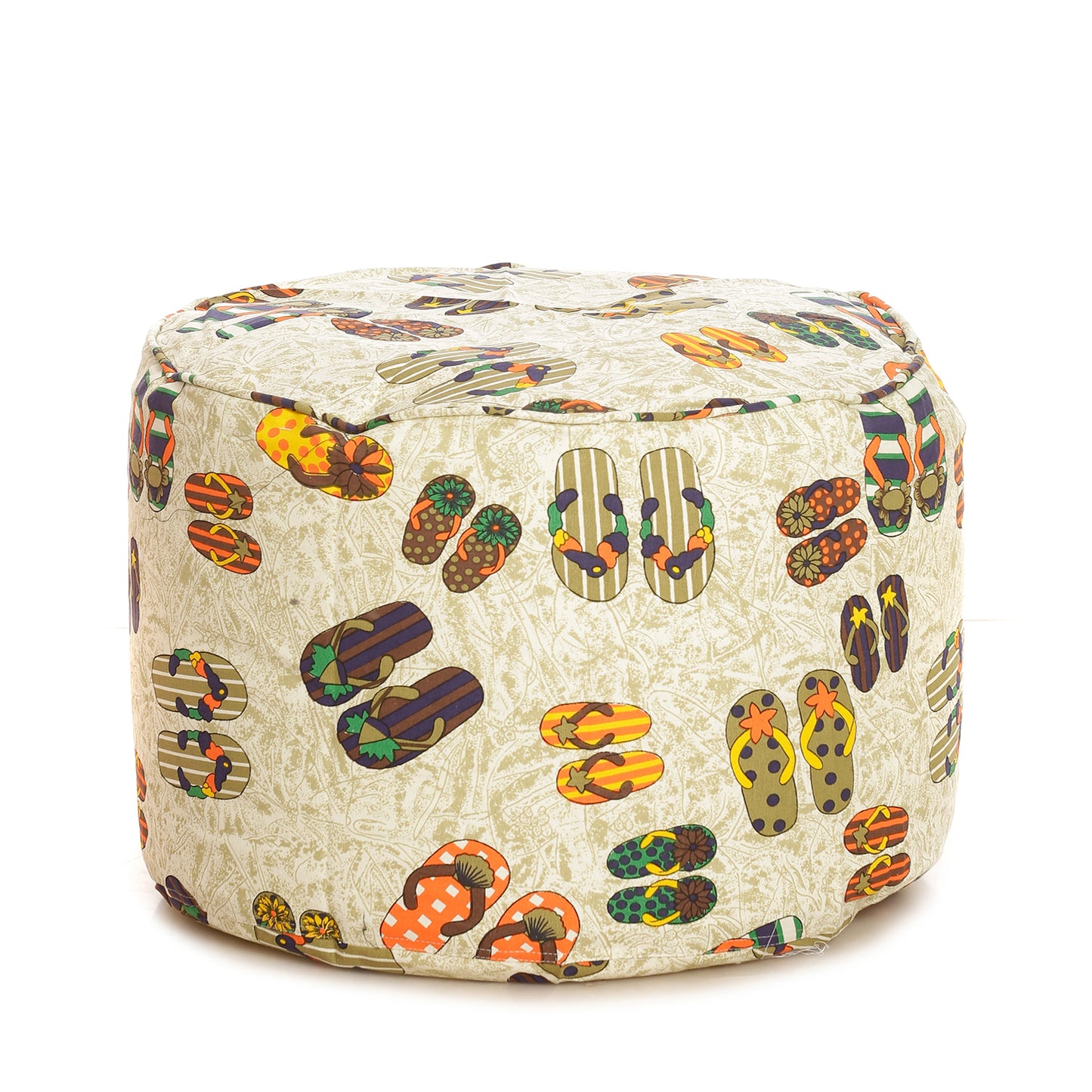 Style Homez Round Ottoman, Cotton Canvas Abstract Printed Bean Bag Stool Large Size Filled with Beans, Multi Color