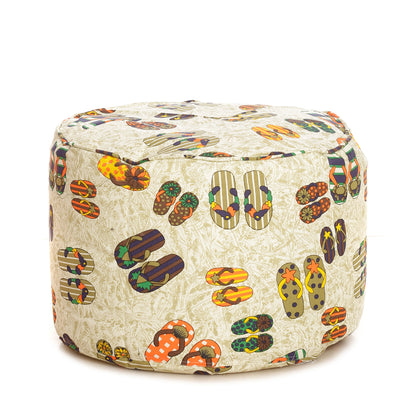 Style Homez Round Ottoman, Cotton Canvas Abstract Printed Bean Bag Stool Large Size Filled with Beans, Multi Color