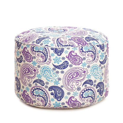 Style Homez Round Ottoman, Cotton Canvas Paisley Printed Bean Bag Stool Large Size Filled with Beans Fillers, Blue Color