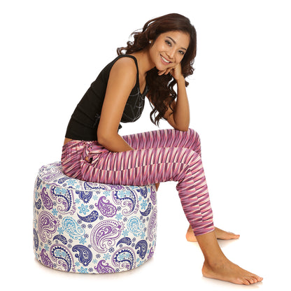 Style Homez Round Ottoman, Cotton Canvas Paisley Printed Bean Bag Stool Large Size Filled with Beans Fillers, Blue Color