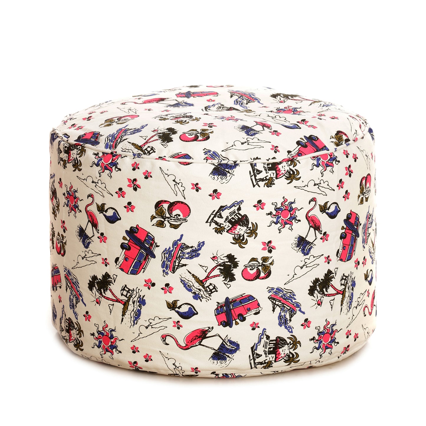 Style Homez Round Ottoman, Cotton Canvas Abstract Printed Bean Bag Stool Large Size Filled with Beans, Multi Color