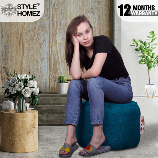 Style Homez ORGANIX Collection, Round Poof Bean Bag Ottoman Stool Large Size Berry Blue Color in Organic Jute Fabric,  Filled with Beans Fillers