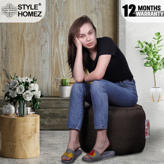 Style Homez ORGANIX Collection, Round Poof Bean Bag Ottoman Stool Large Size Brown Color in Organic Jute Fabric,  Filled with Beans Fillers