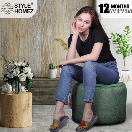 Style Homez ORGANIX Collection, Round Poof Bean Bag Ottoman Stool Large Size Green Color in Organic Jute Fabric,  Filled with Beans Fillers