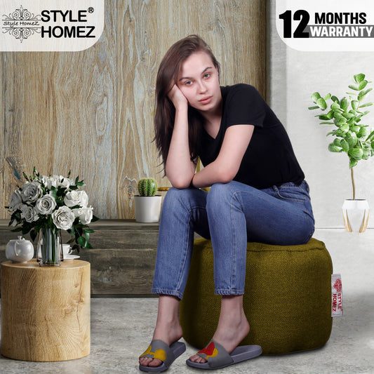Style Homez ORGANIX Collection, Round Poof Bean Bag Ottoman Stool Large Size Moss Green Color in Organic Jute Fabric,  Filled with Beans Fillers