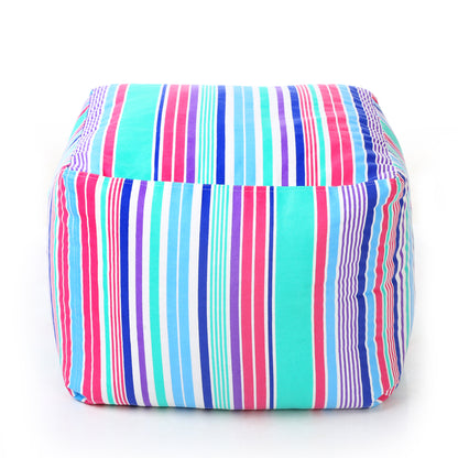 Style Homez Square Ottoman, Cotton Canvas Stripes Printed Bean Bag Ottoman Stool Large Size Filled with Beans, Multi Color