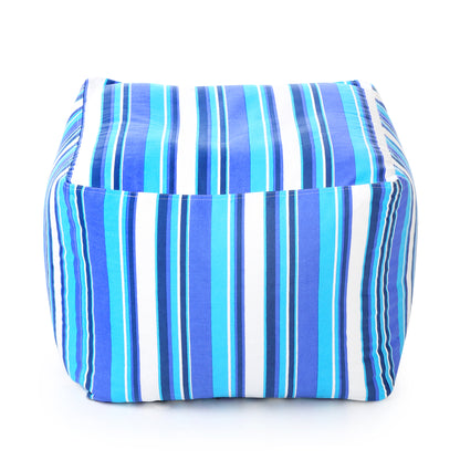 Style Homez Square Ottoman, Cotton Canvas Stripes Printed Bean Bag Ottoman Stool Large Size Filled with Beans, Blue Color