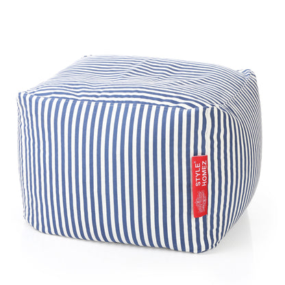 Style Homez Square Ottoman, Cotton Canvas Stripes Printed Bean Bag Ottoman Stool Large Size Filled with Beans, Navy Blue Color
