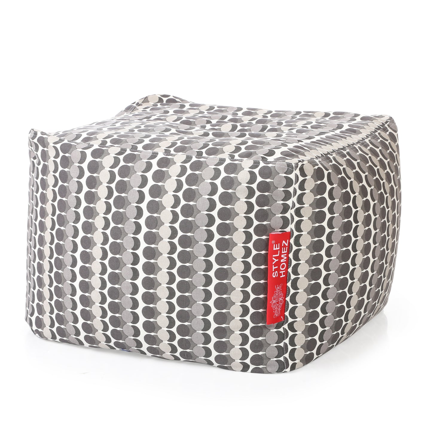 Style Homez Square Ottoman, Cotton Canvas Polka Dots Printed Bean Bag Ottoman Stool Large Size Filled with Beans, Grey Color