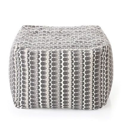 Style Homez Square Ottoman, Cotton Canvas Polka Dots Printed Bean Bag Ottoman Stool Large Size Filled with Beans, Grey Color
