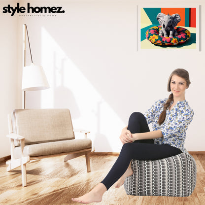 Style Homez Square Ottoman, Cotton Canvas Polka Dots Printed Bean Bag Ottoman Stool Large Size Filled with Beans, Grey Color