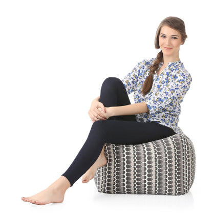 Style Homez Square Ottoman, Cotton Canvas Polka Dots Printed Bean Bag Ottoman Stool Large Size Filled with Beans, Grey Color