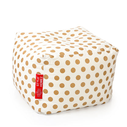 Style Homez Square Ottoman, Cotton Canvas Polka Dots Printed Bean Bag Ottoman Stool Large Size Filled with Beans, Gold Color