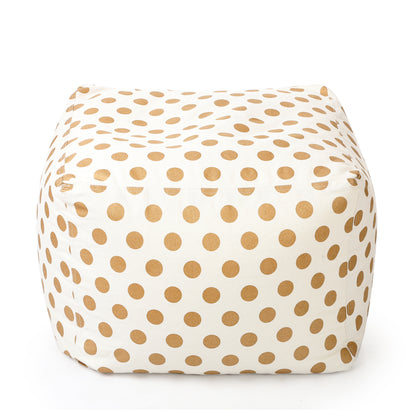 Style Homez Square Ottoman, Cotton Canvas Polka Dots Printed Bean Bag Ottoman Stool Large Size Filled with Beans, Gold Color