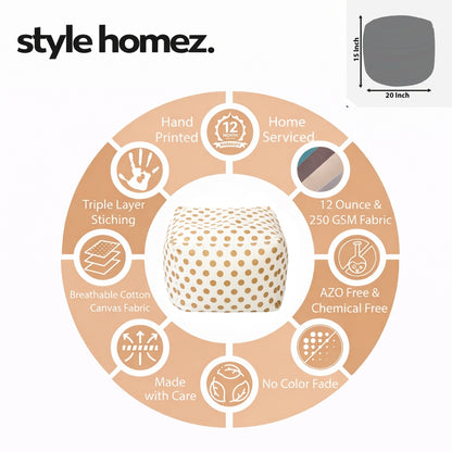Style Homez Square Ottoman, Cotton Canvas Polka Dots Printed Bean Bag Ottoman Stool Large Size Filled with Beans, Gold Color