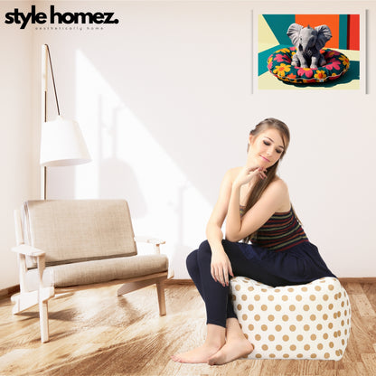 Style Homez Square Ottoman, Cotton Canvas Polka Dots Printed Bean Bag Ottoman Stool Large Size Filled with Beans, Gold Color